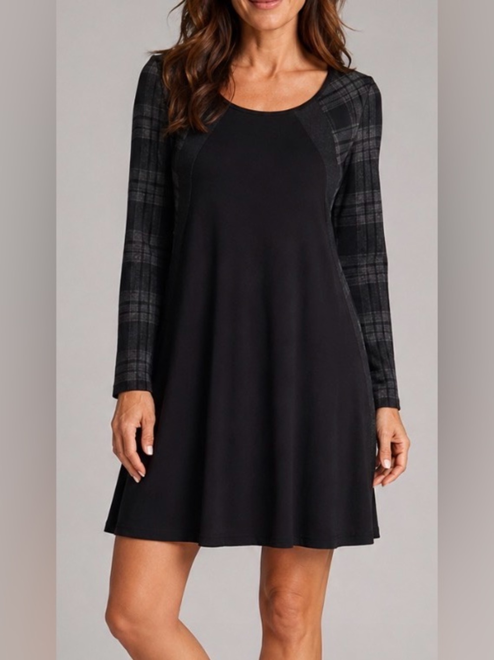 🖤🩶 Yest Black and Gray Plaid Long Sleeve Dress Size XS